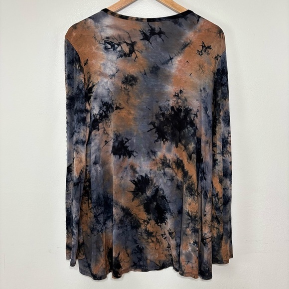 Vocal Navy/Taupe Tie Dyed Heavy Embellished Long Sleeve Tunic Top Size 2XL - Picture 8 of 8